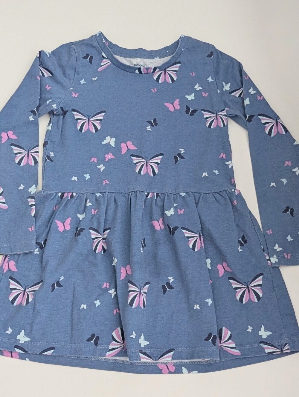 Girls' (Size 8) Blue Long-Sleeve Butterfly-Print Jersey Dress